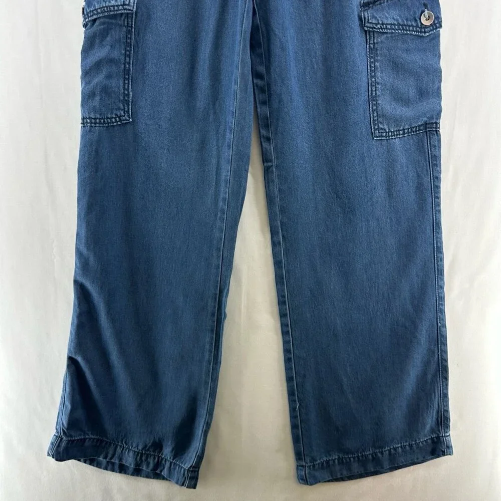 Happily Grey Pants Womens Sz 1/25 Baggy Wide Leg Cargo Denim Lyocell Blue - Picture 4 of 11